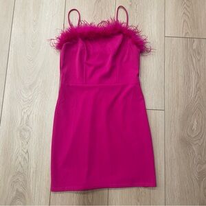 Crystal Sky Hot Pink Feather Trim Mini Dress Valentine’s Day Galentine’s Medium